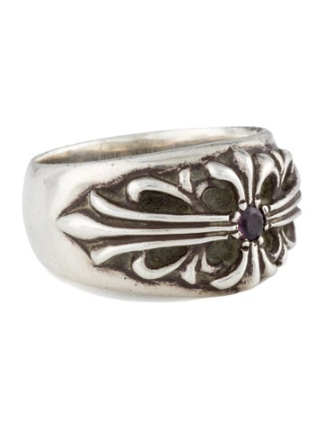 Chrome Hearts Band Vintage Ruby Floral Cross Ring 10.5