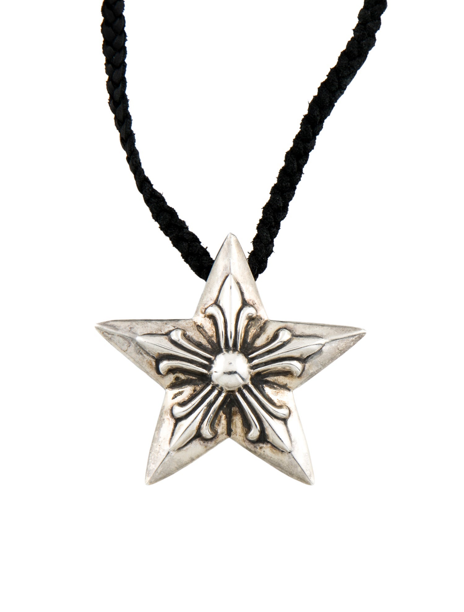 Chrome Hearts Leather Braided Cord Star Pendant Necklace