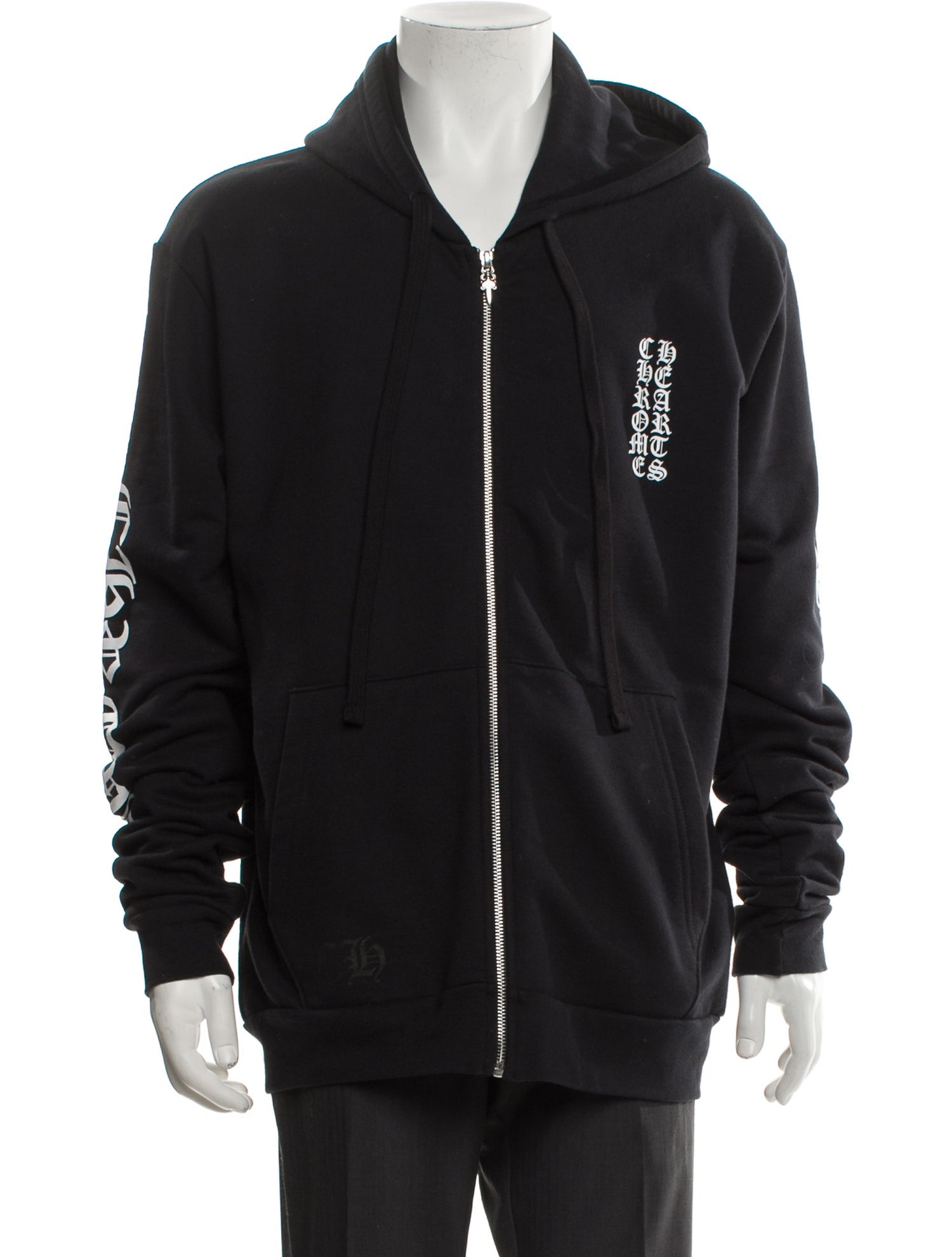 Chrome Hearts Vertical Logo Zip Graphic Print Hoodie