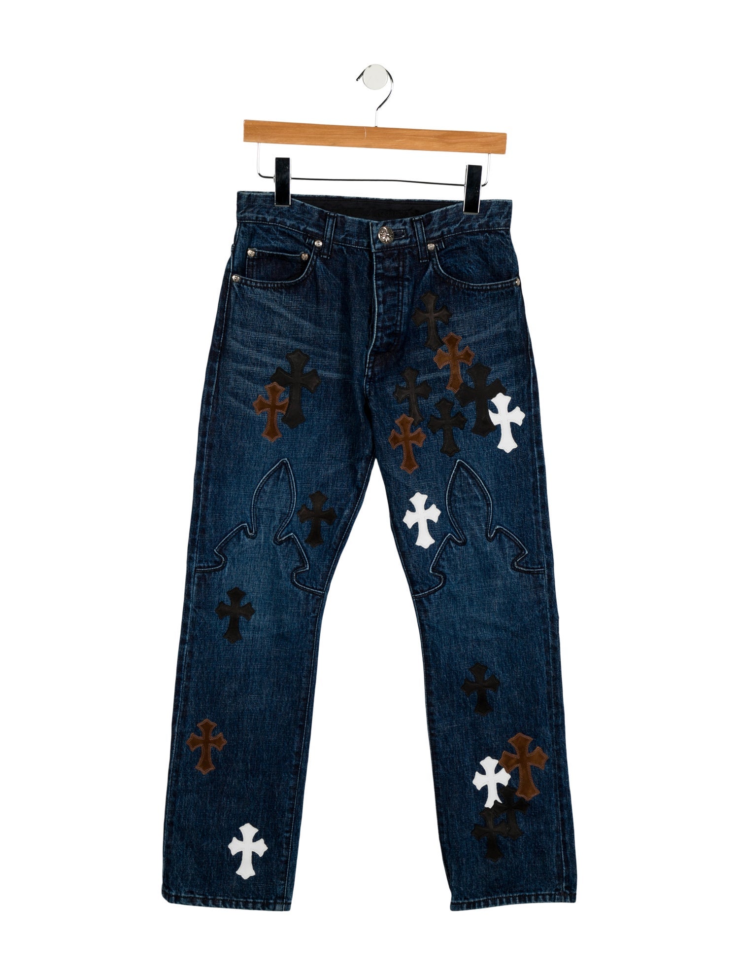 Chrome Hearts Multi-Patch Fleur Knee Straight-Leg Jeans