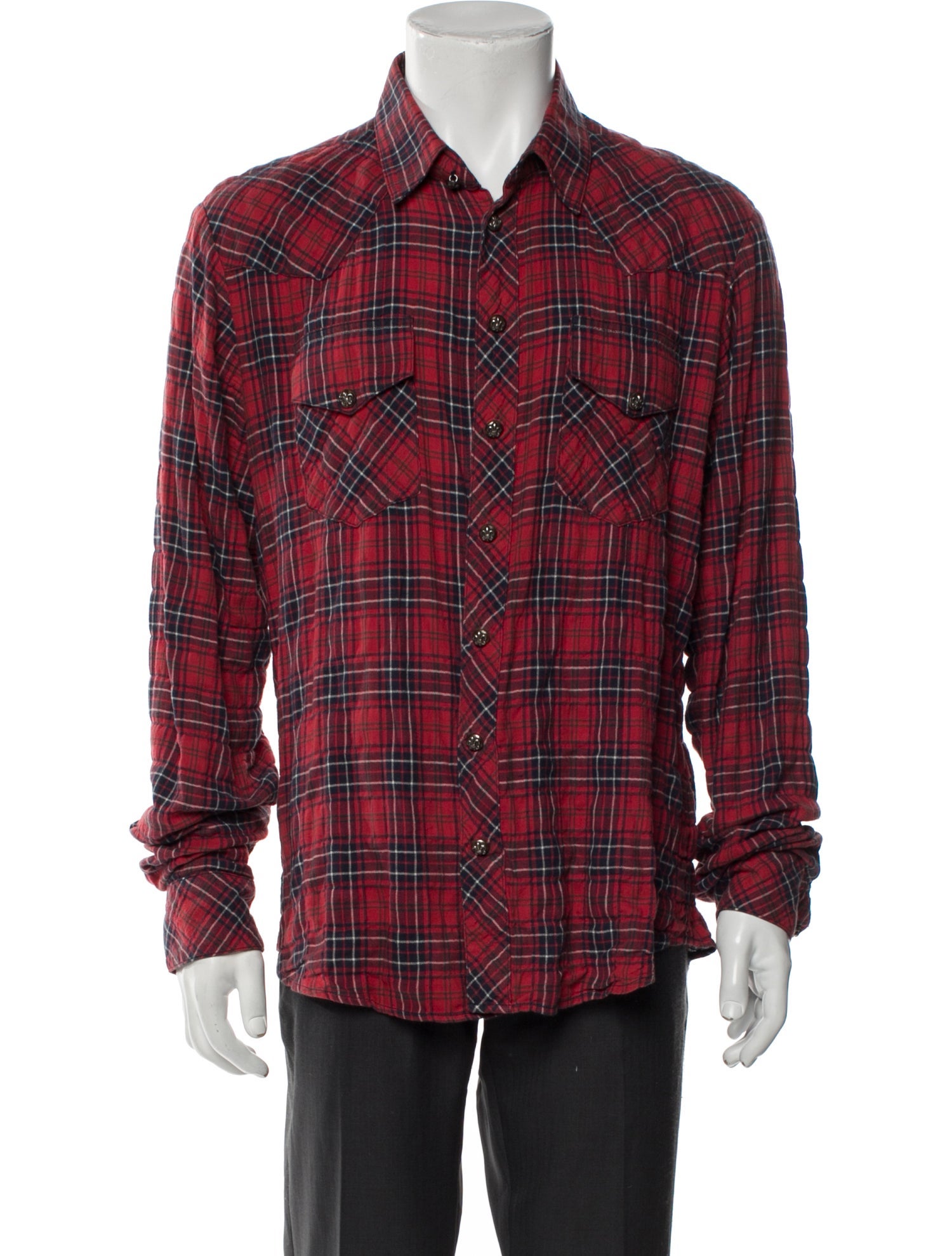 Chrome Hearts Snap Flannel Plaid Print Western Shirt