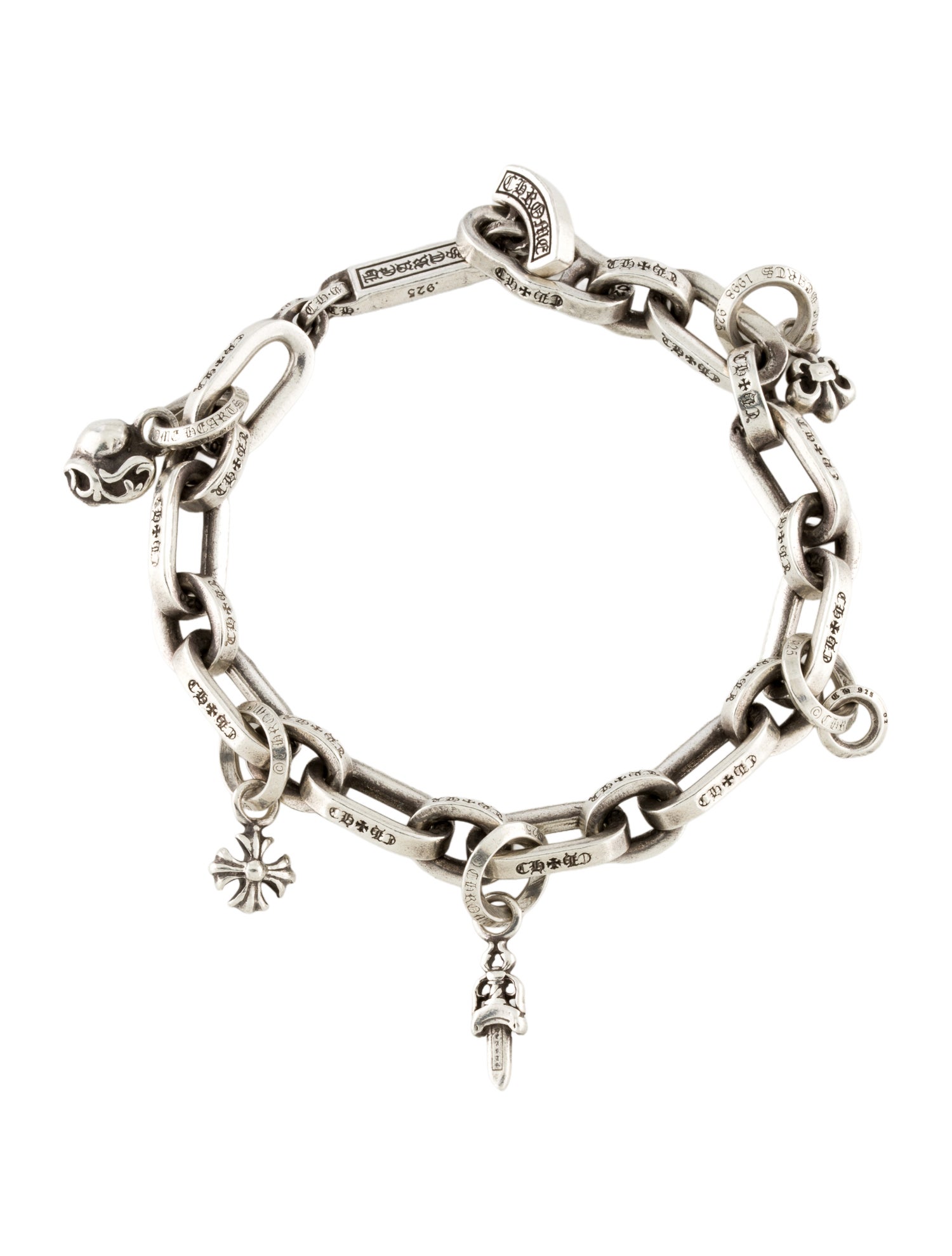 Chrome Hearts E Paper Chain Charm Bracelet
