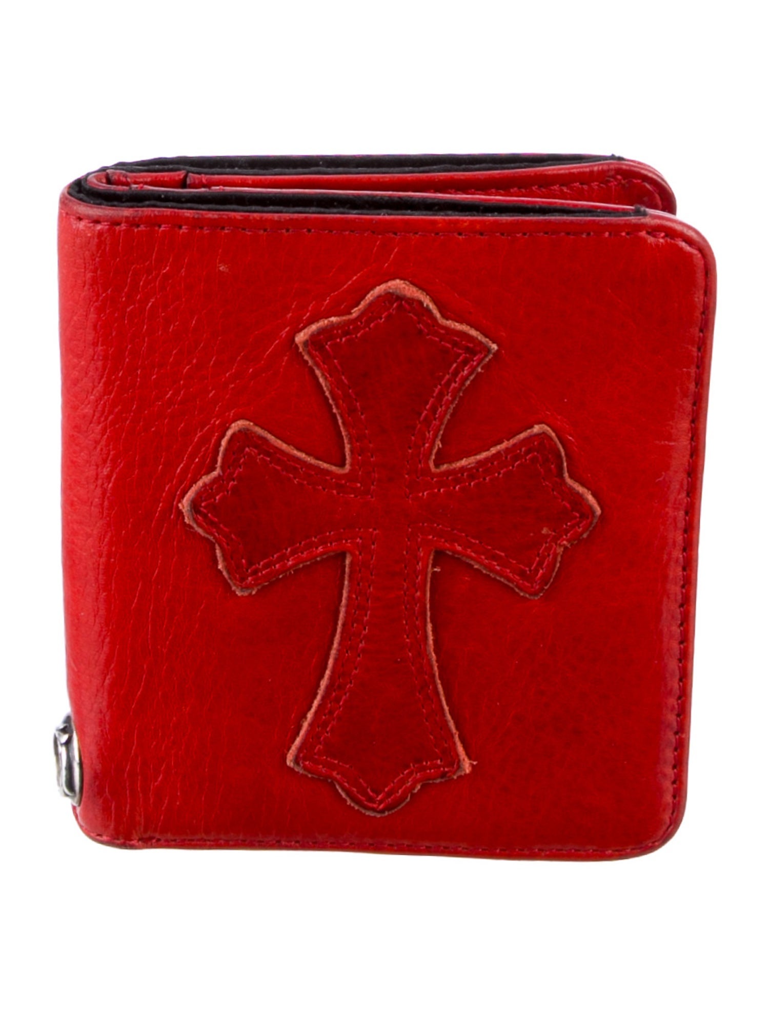 Chrome Hearts Cemetery Cross Chain Leather Compact Wallet