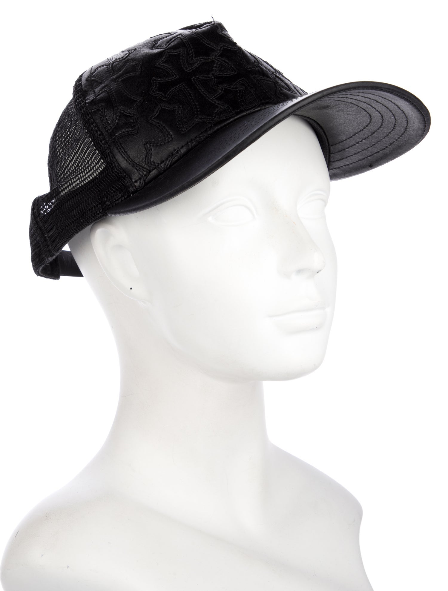 Chrome Hearts Cemetery Cross Leather Stitched Trucker Hat