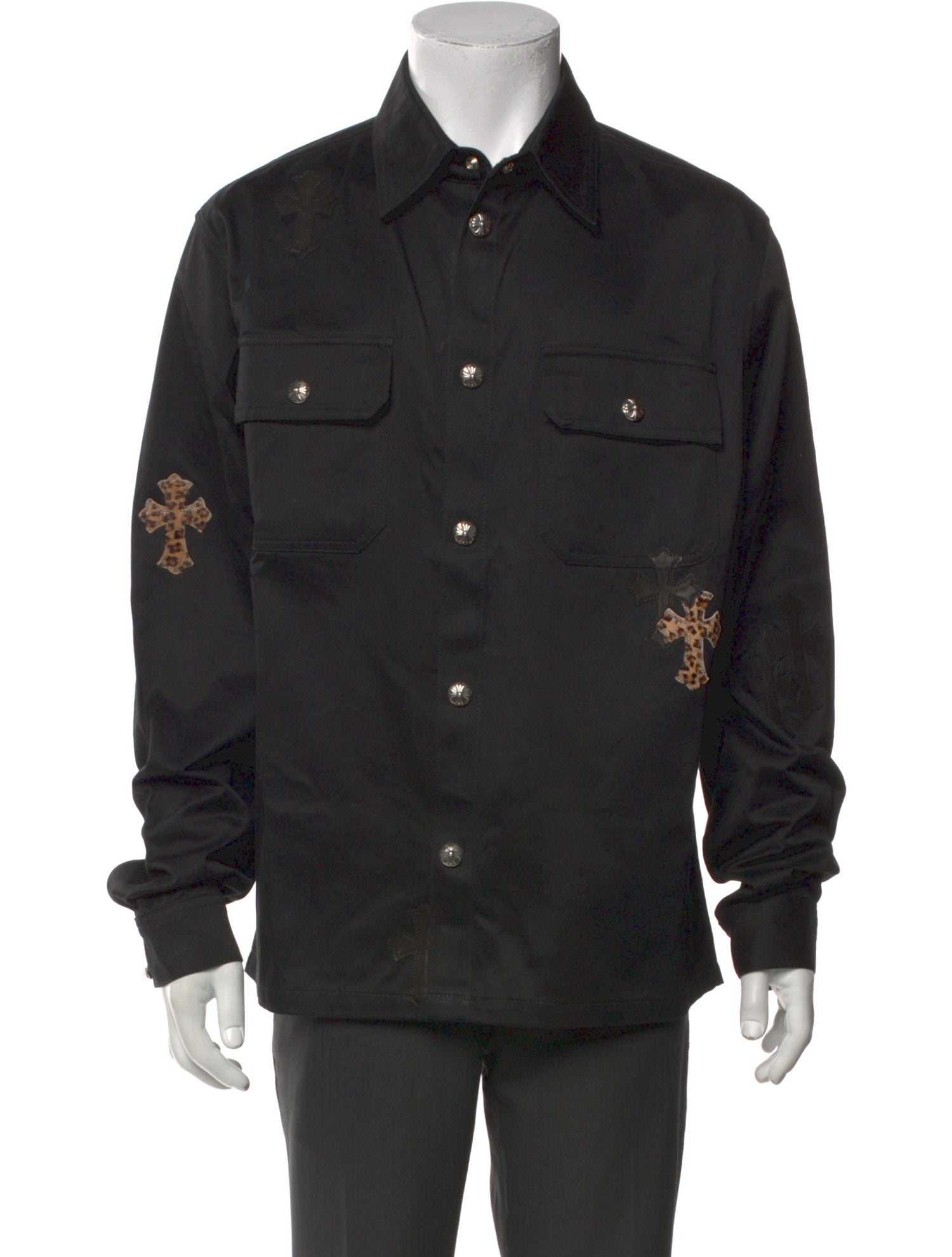 Chrome Hearts Leopard Cross Patch Long Sleeve Shirt