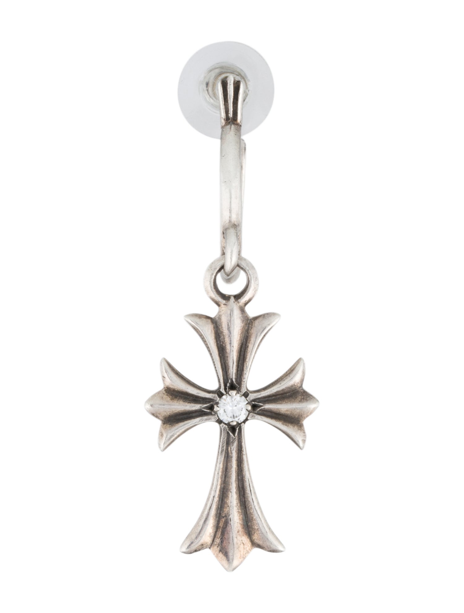 Chrome Hearts Diamond Cross Single Hoop Earring