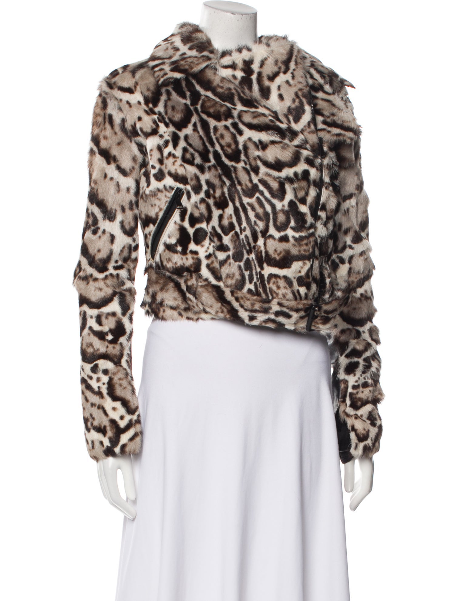 Christopher Kane Leather Animal Print Faux Fur Jacket