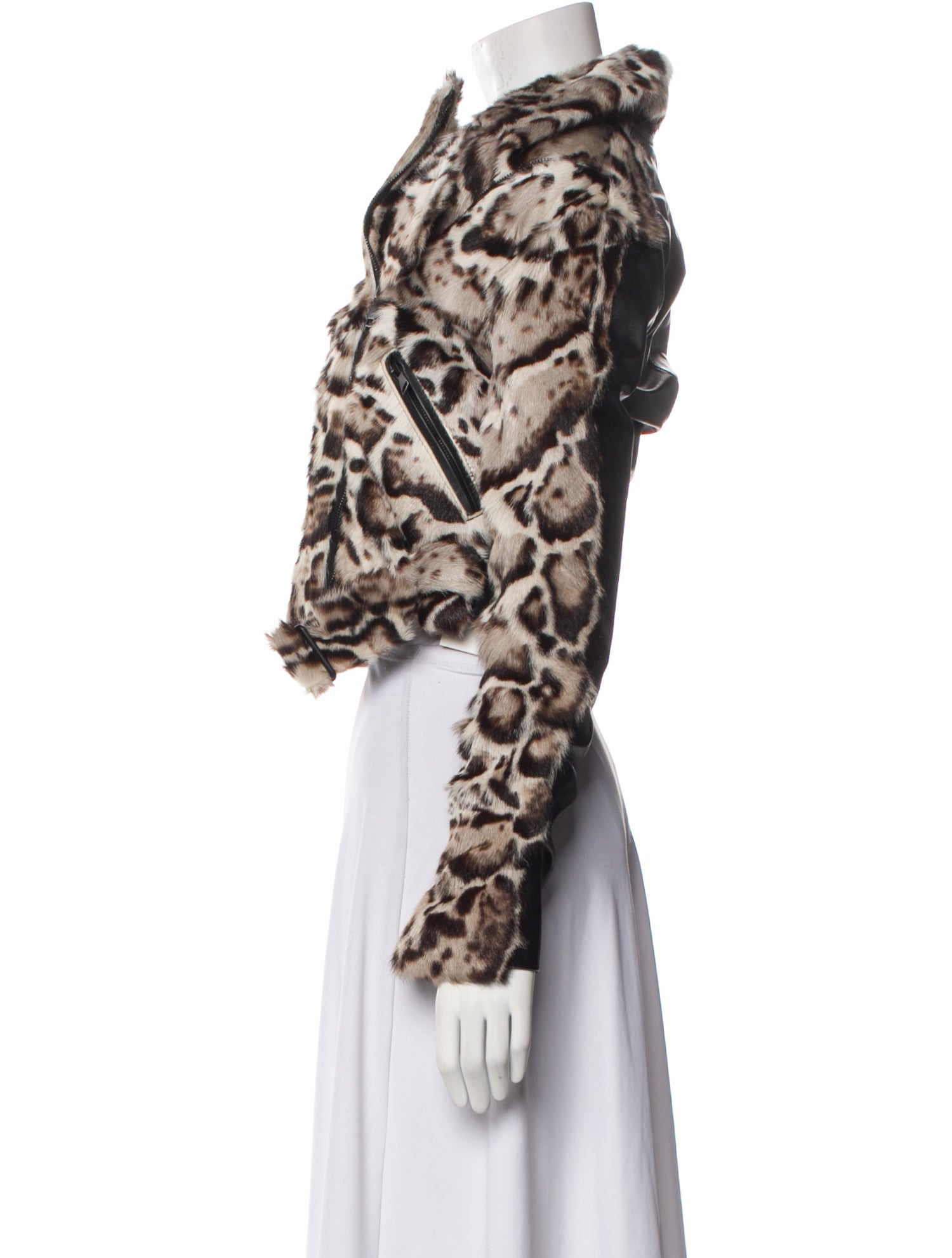 Christopher Kane Leather Animal Print Faux Fur Jacket