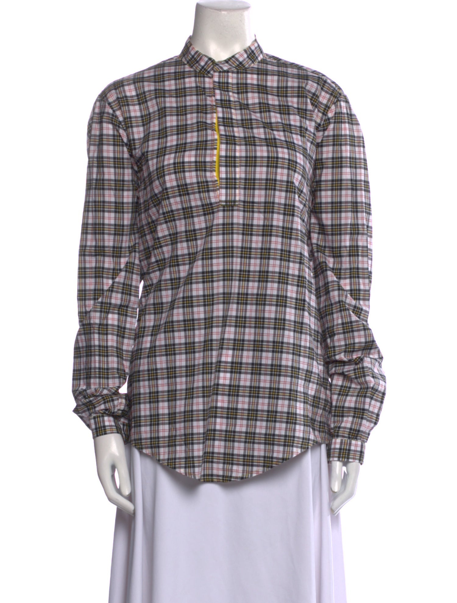 Christopher Kane Plaid Print Long Sleeve Button-Up Top