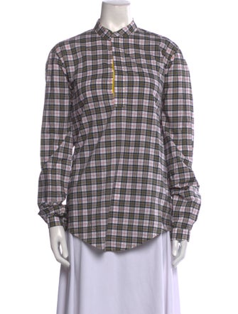Christopher Kane Plaid Print Long Sleeve Button-Up Top