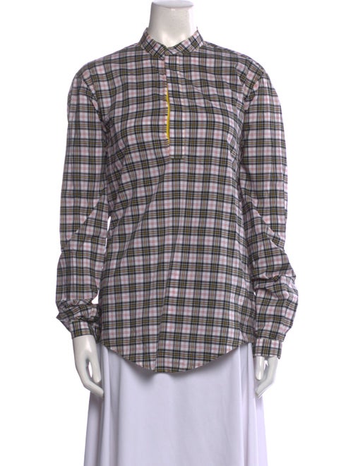 Christopher Kane Plaid Print Long Sleeve Button-Up Top