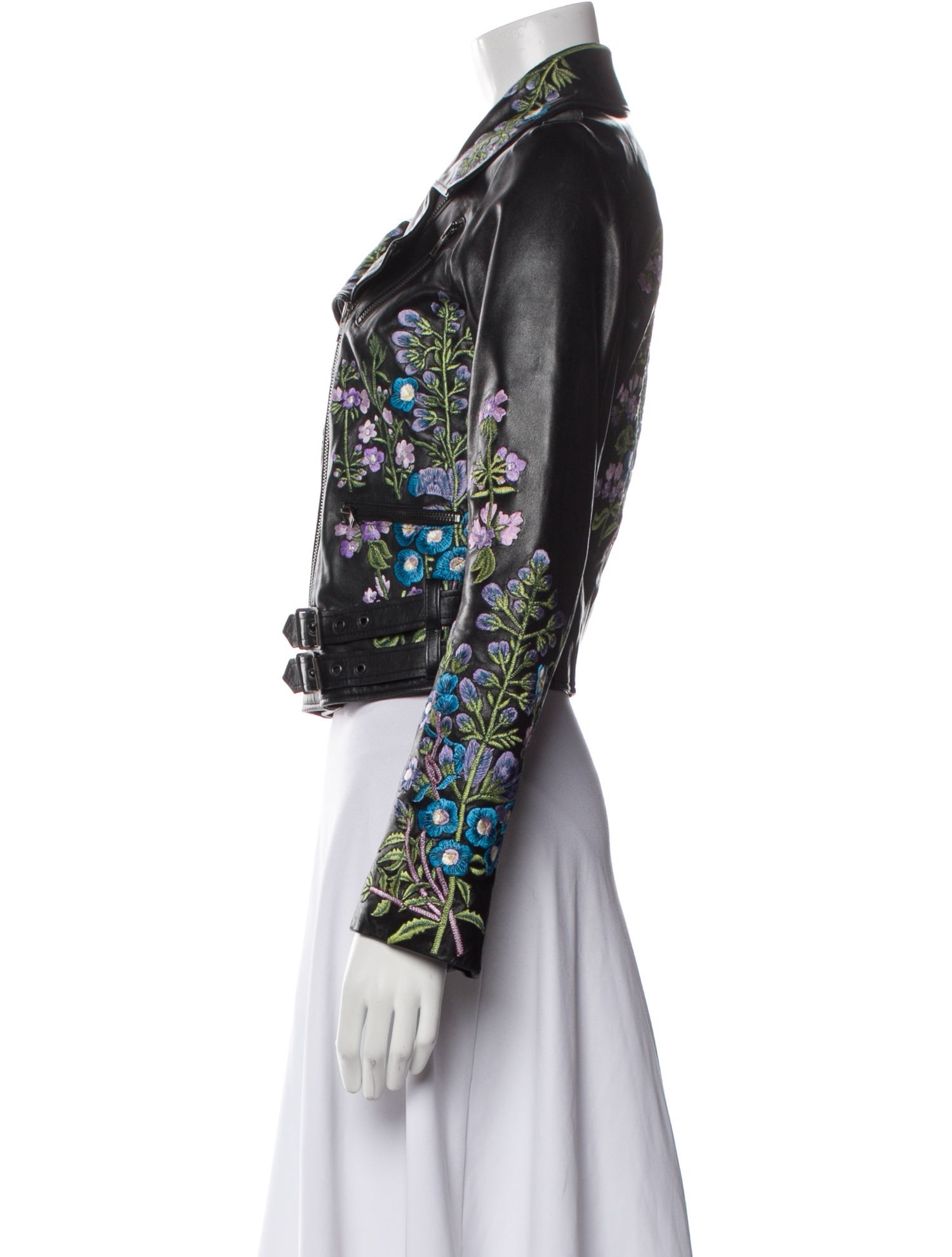 Christopher Kane Leather Floral Print Biker Jacket