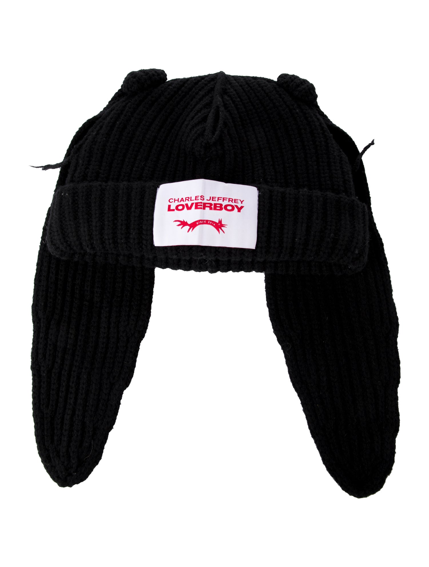 Charles Jeffrey Loverboy black knitted bunny ears beanie