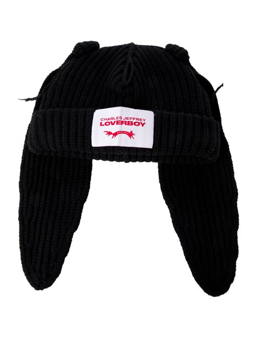 Charles Jeffrey Loverboy black knitted bunny ears beanie