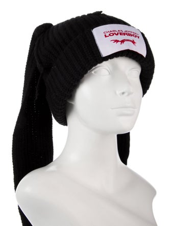 Charles Jeffrey Loverboy black knitted bunny ears beanie