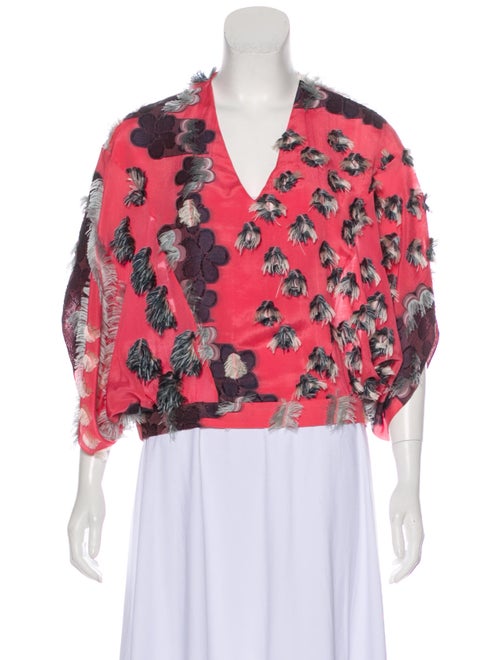 Chloé Fringe-Accented Silk Blouse Pink