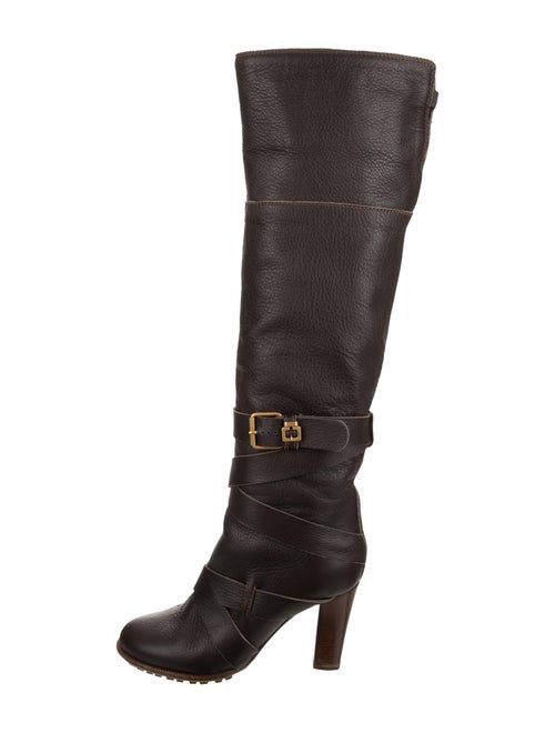 Chloé Leather Knee-High Boots Brown