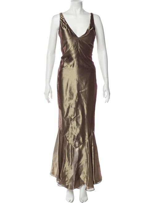 Chloé Plunge Neckline Long Dress Gold