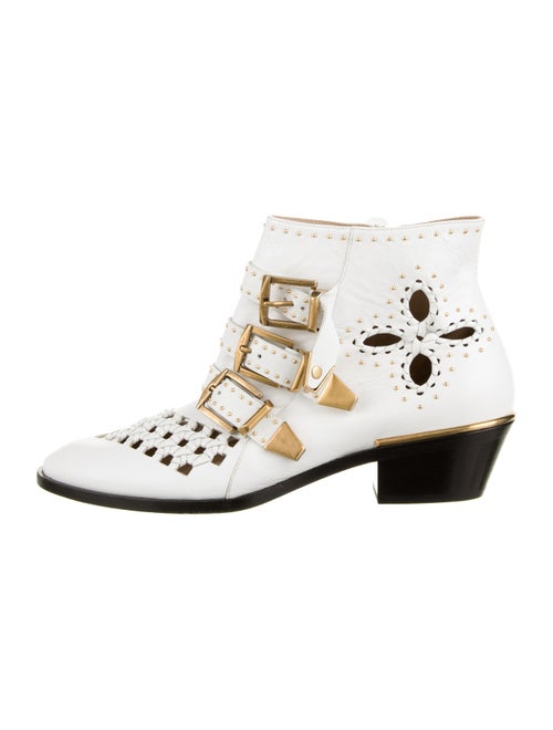 Chloé Leather Studded Ankle Boots White
