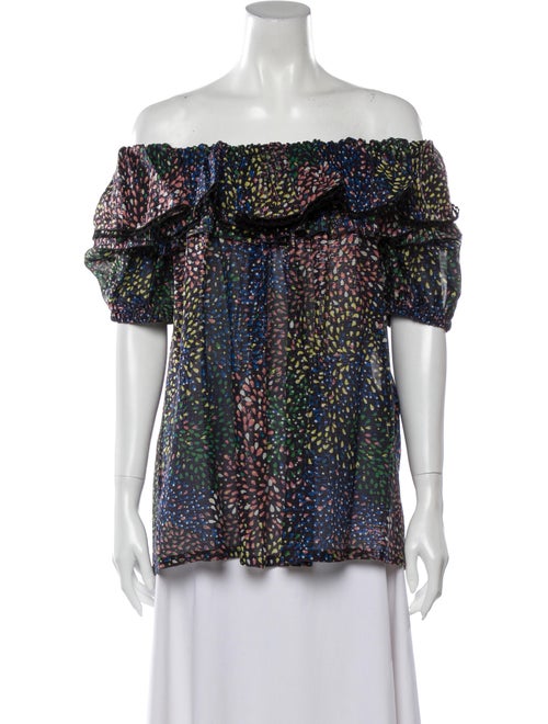 Chloé Printed Off-The-Shoulder Blouse Blue
