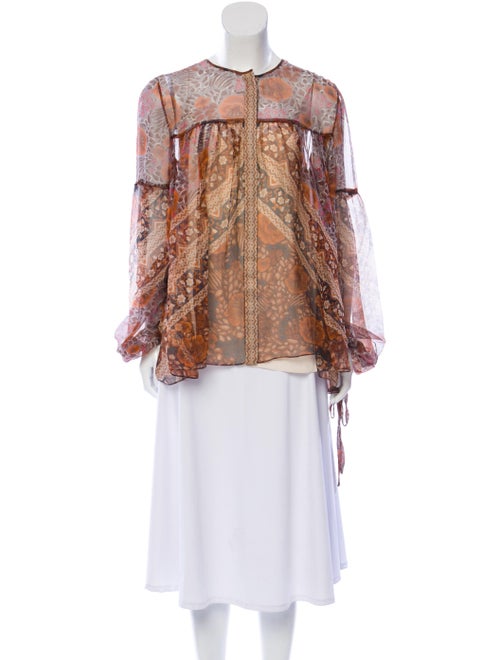 Chloé Silk Printed Blouse w/ Tags Orange
