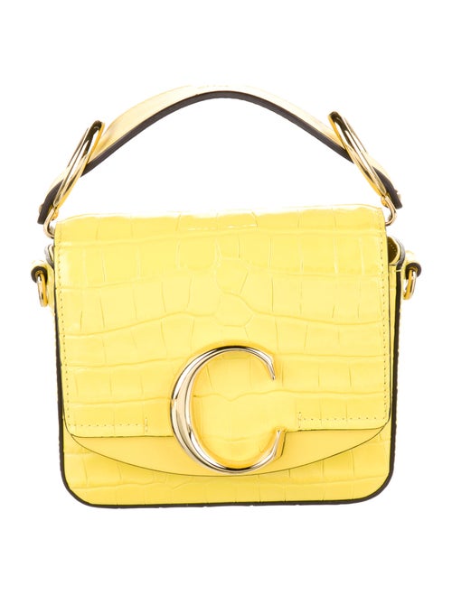 Chloé Embossed Leather Mini C Crossbody Yellow