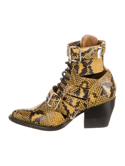 Chloé Snakeskin Animal Print Lace-Up Boots Yellow