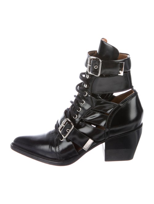 Chloé Leather Lace Pattern Lace-Up Boots Black