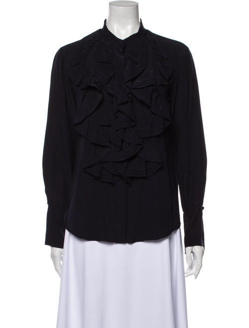 Chloé Silk Mock Neck Button-Up Top Blue