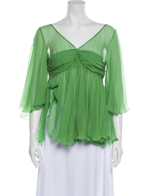 Chloé Silk V-Neck Blouse Green