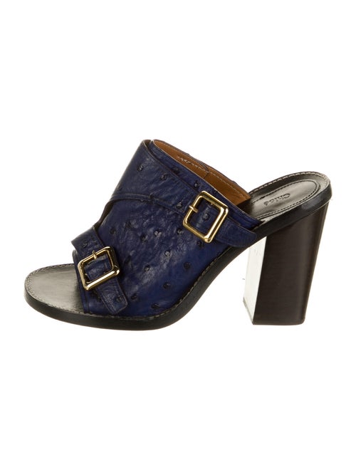 Chloé Ostrich Slides Blue