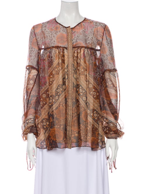 Chloé Silk Paisley Print Blouse Grey