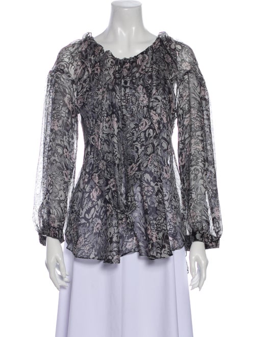 Chloé Silk Floral Print Blouse Grey