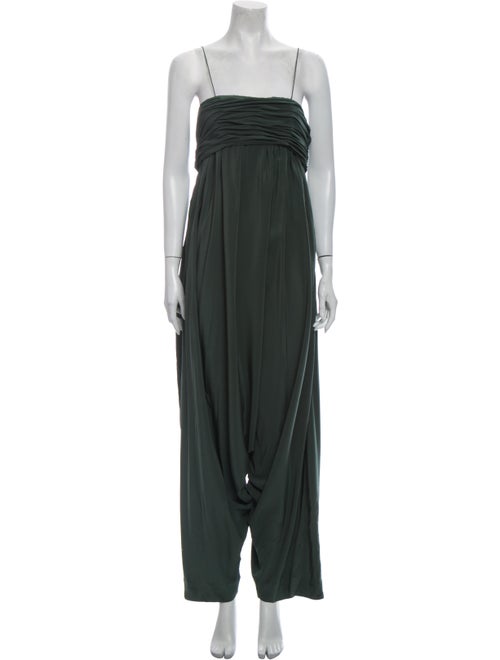 Chloé Silk Square Neckline Jumpsuit Green