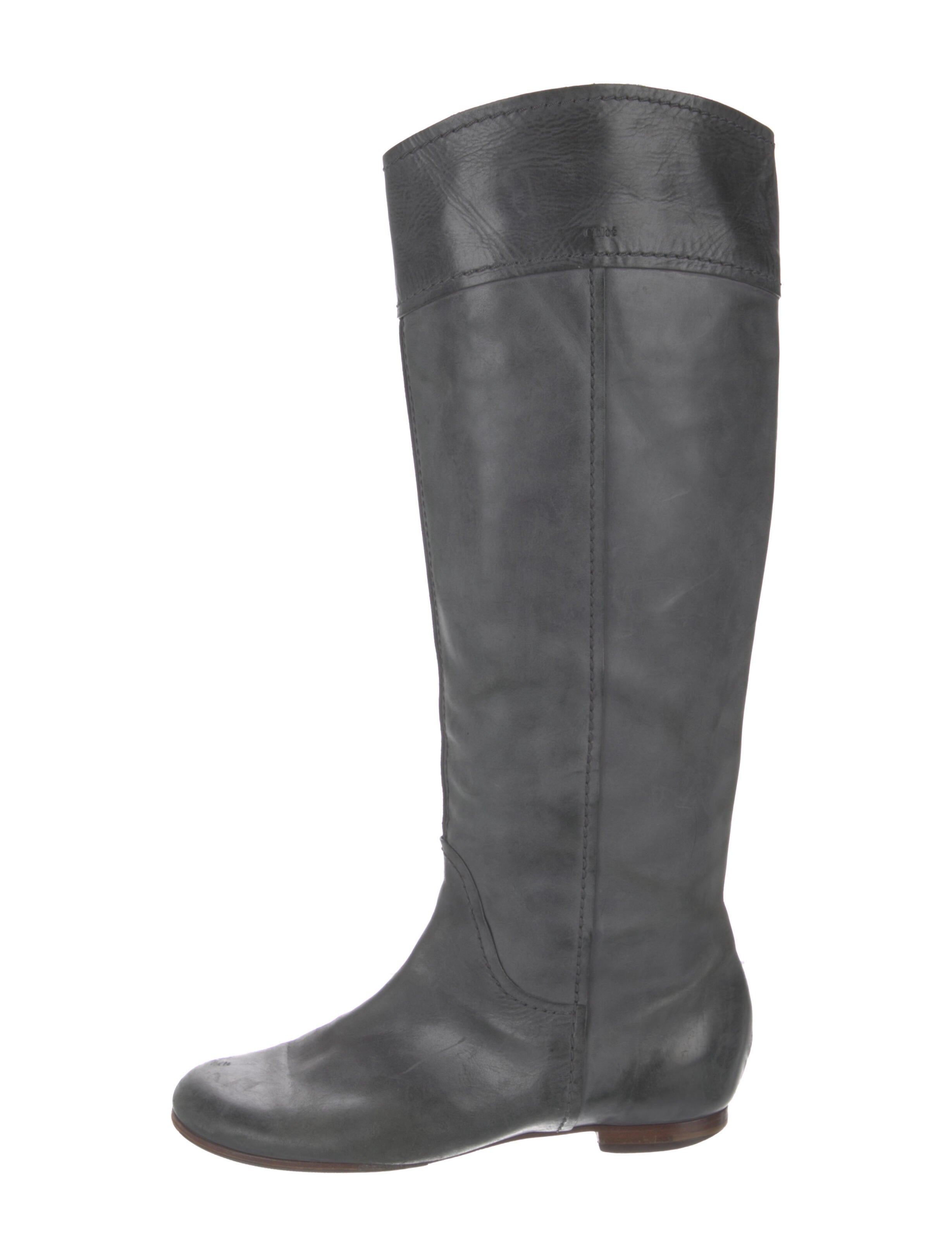 Chloé Vintage Leather Riding Boots Grey Boots, Shoes CHL222811