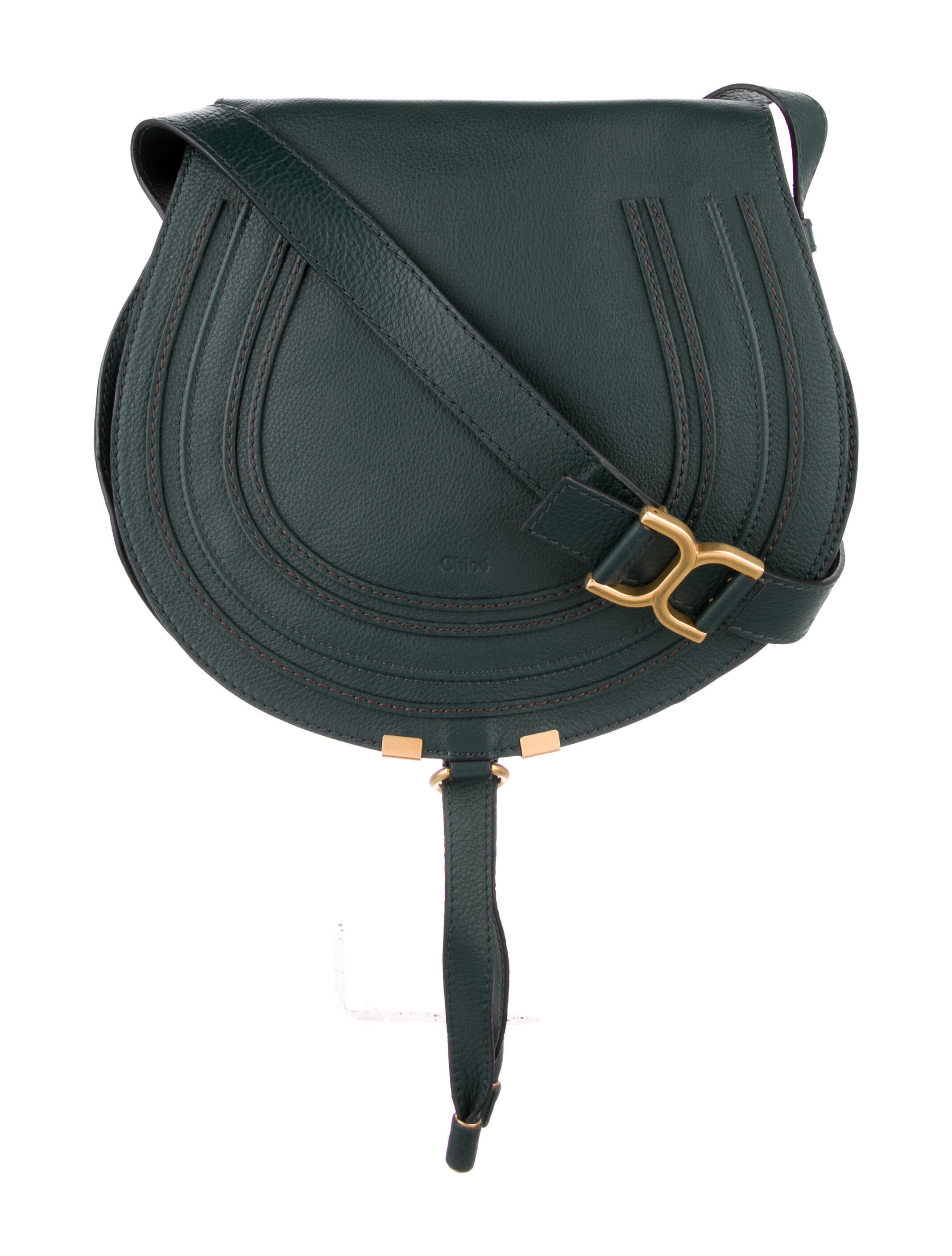 Chloé Large Leather Saddle Crossbody Bag Green Crossbody Bags
