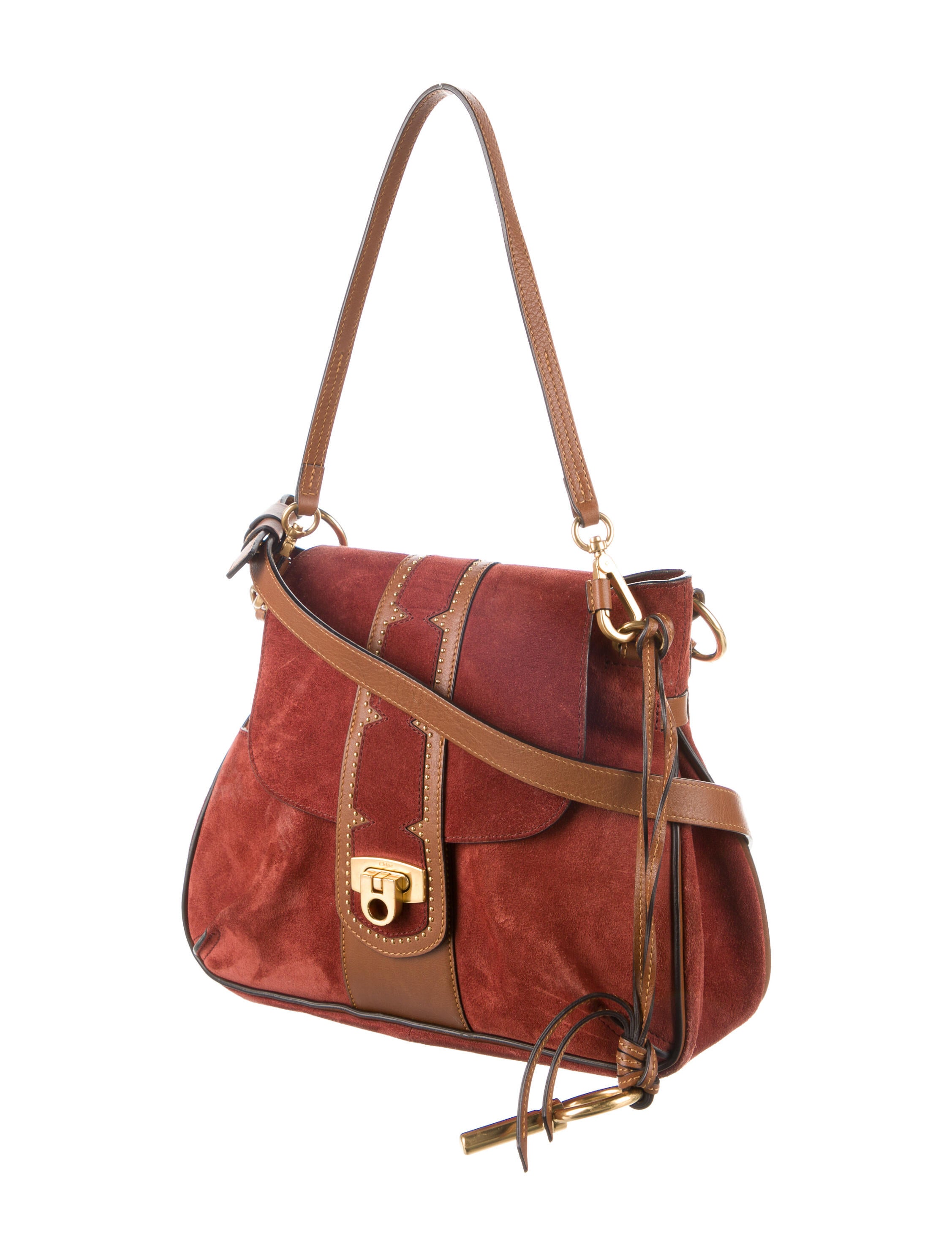 Chloé Leather Trimmed Suede Crossbody Bag Brown Crossbody Bags