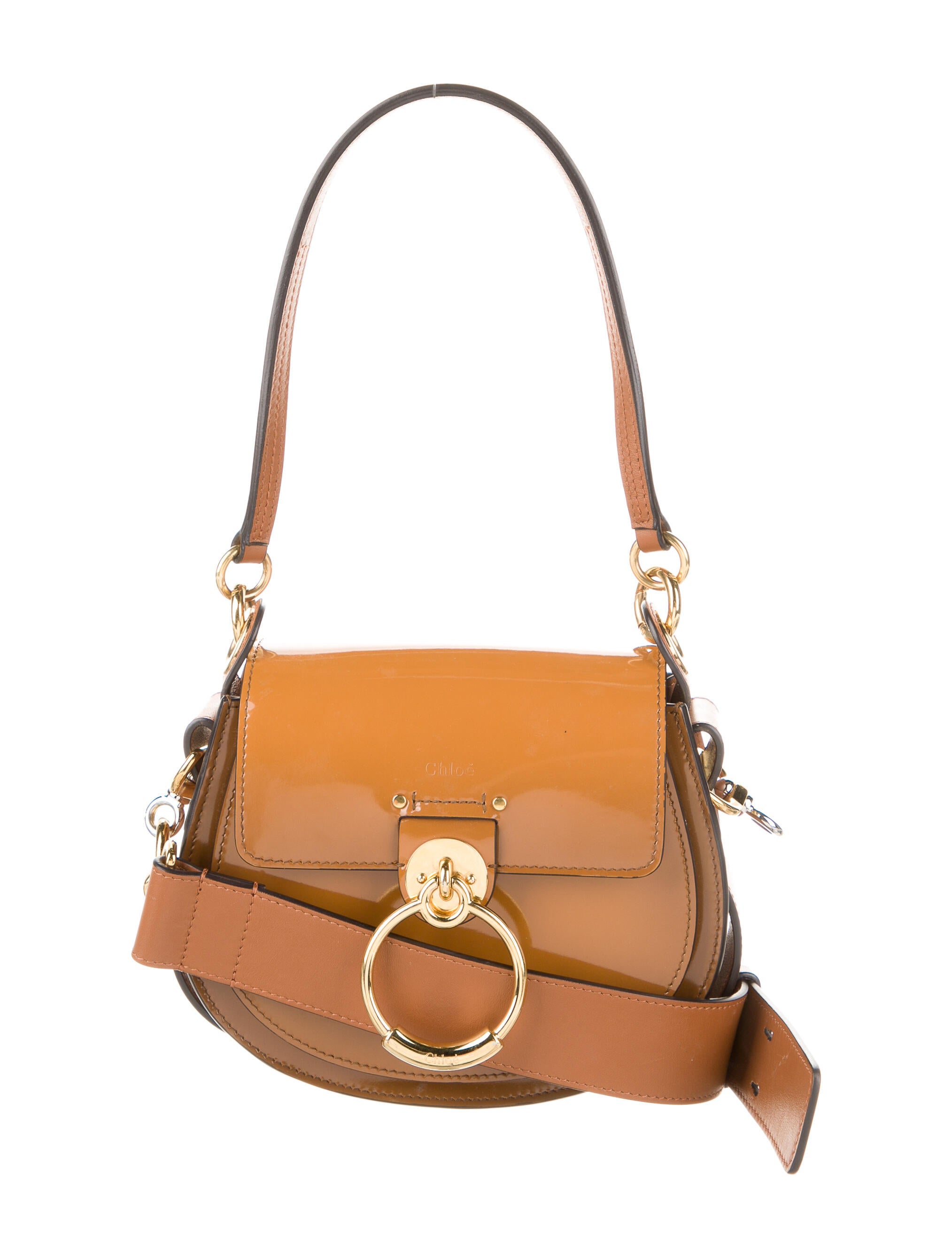 Chloé Patent Leather Tess Crossbody Bag Brown Crossbody Bags