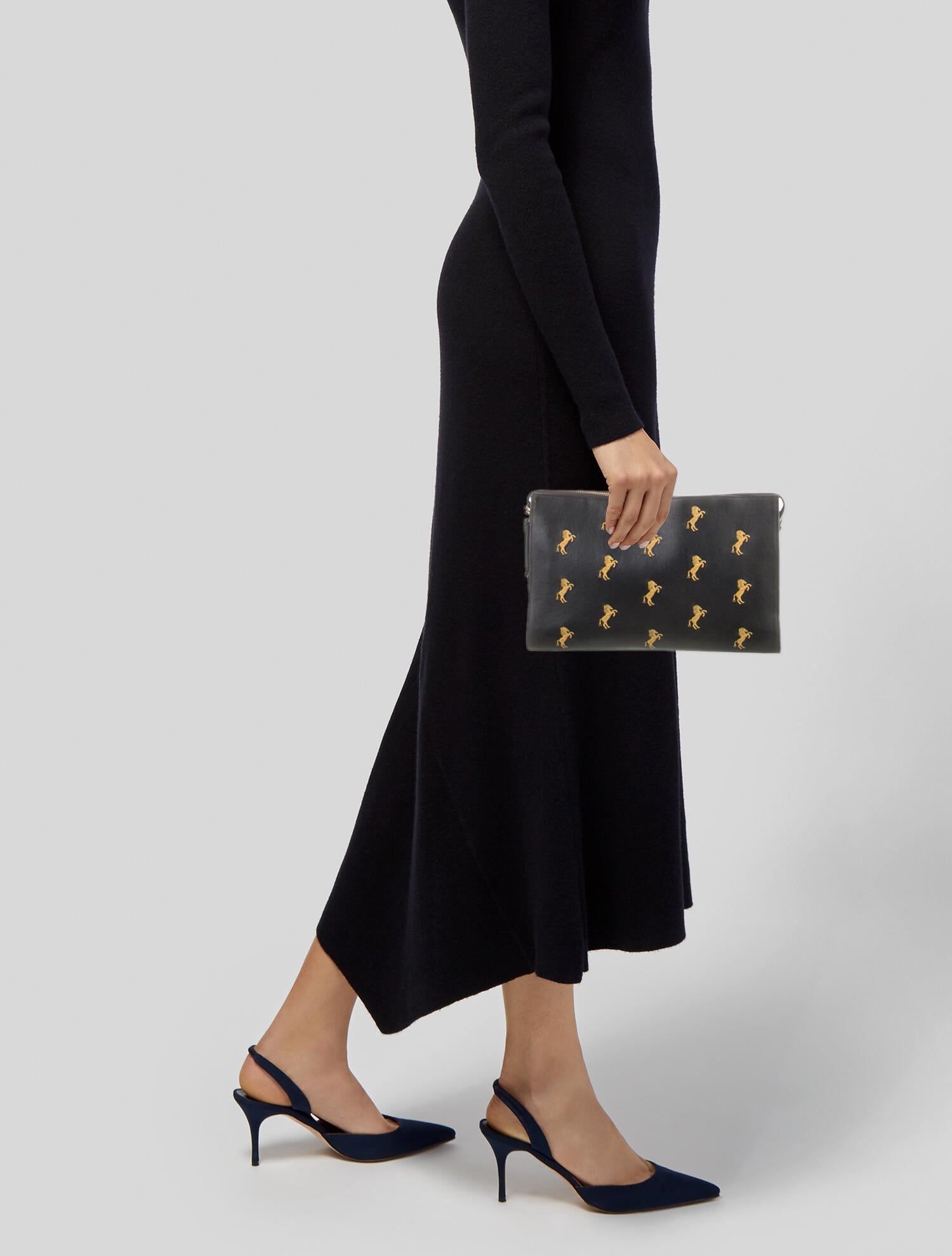 Chloé Leather Embroidered Horse Clutch - Blue Clutches