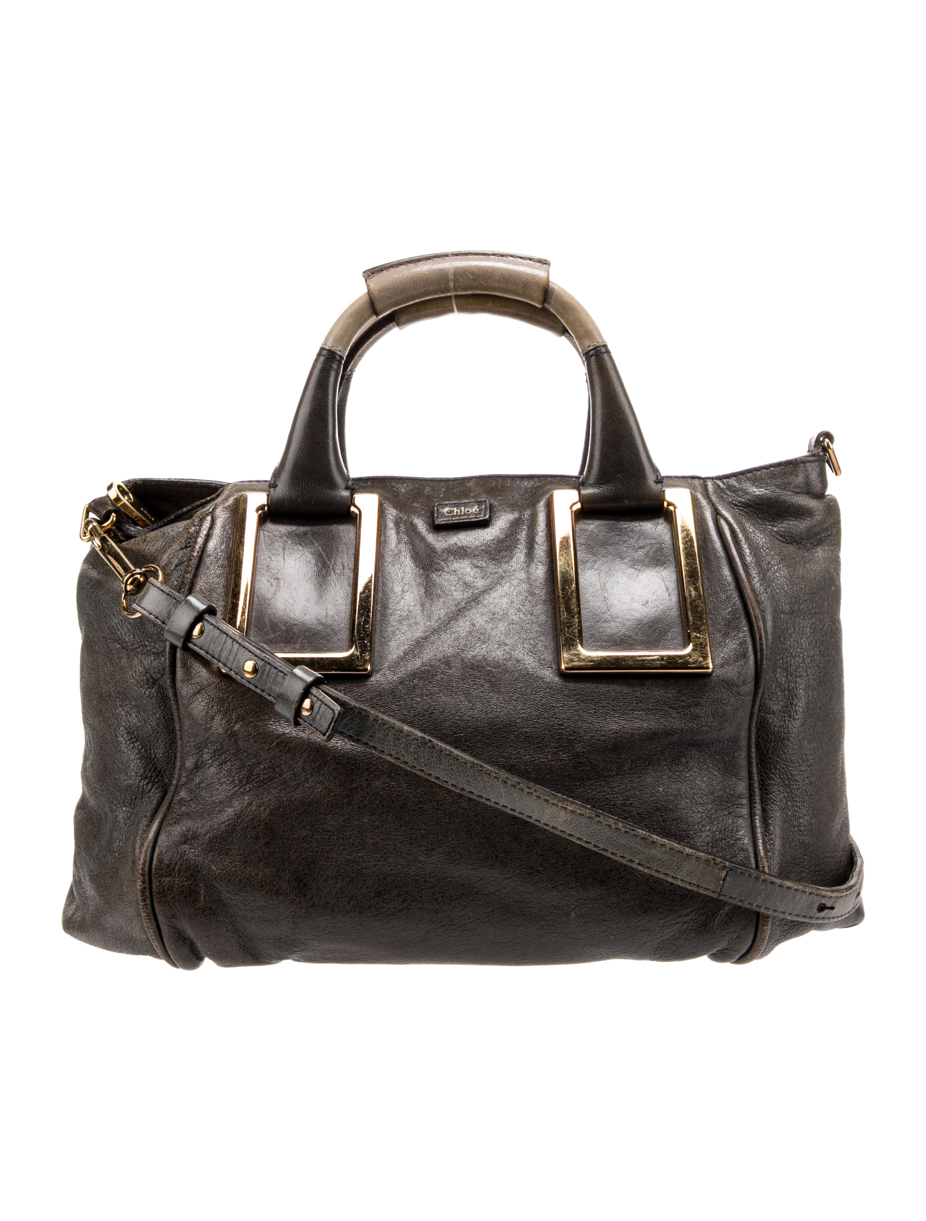 Chloé Distressed Leather Shoulder Bag Grey Shoulder Bags, Handbags