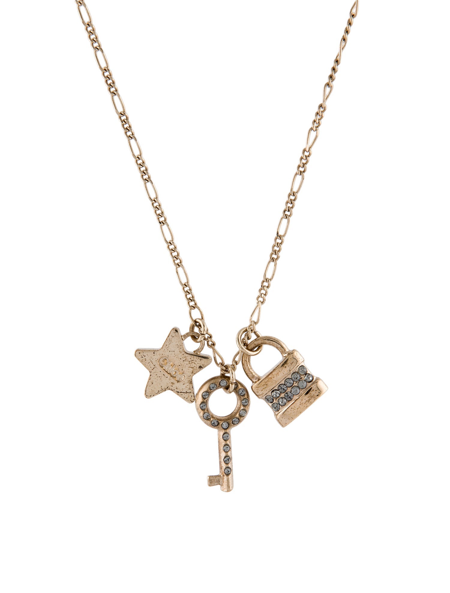 Chloé Crystal Lock & Key Pendant Necklace