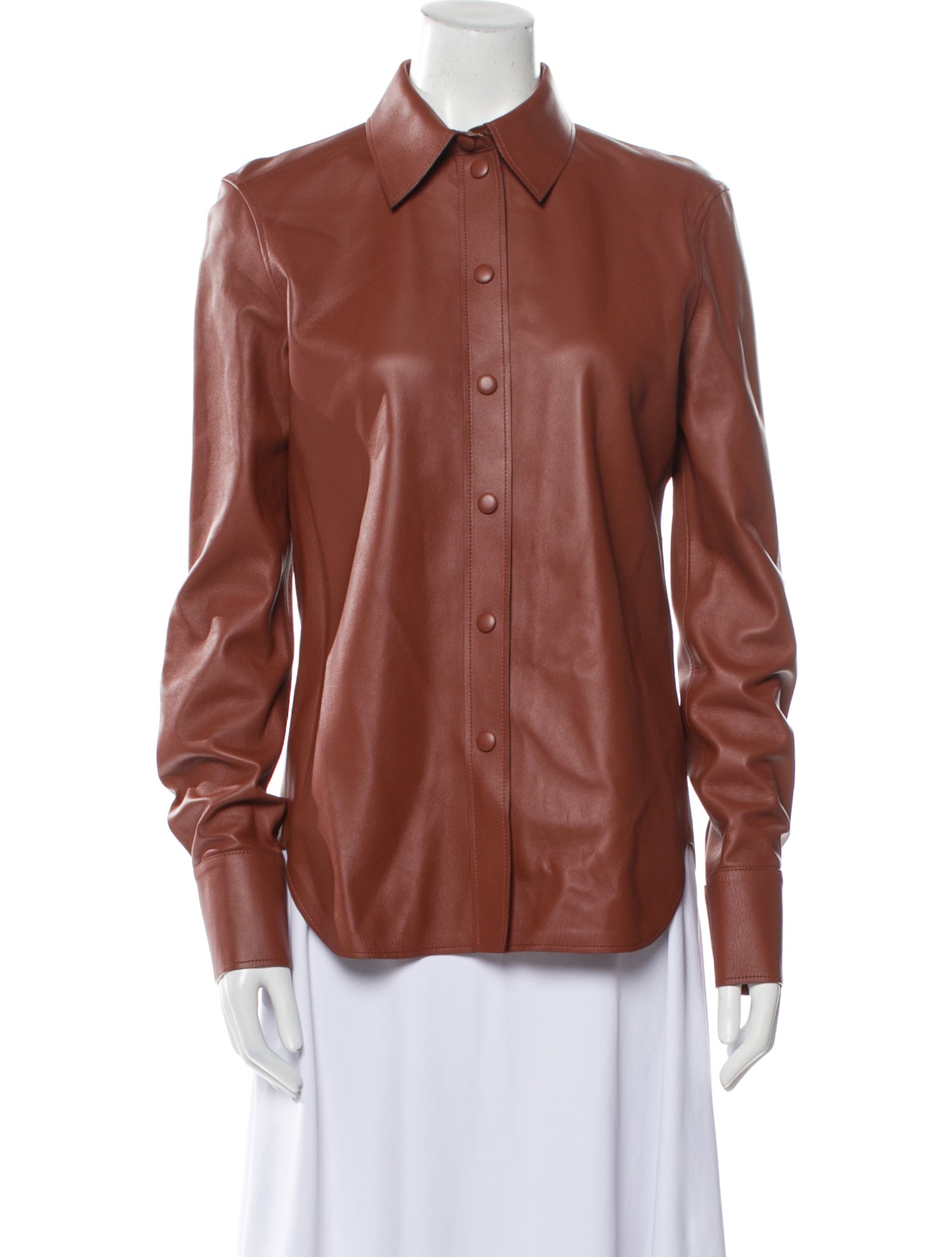 Chloé Lamb Leather Long Sleeve Button-Up Top