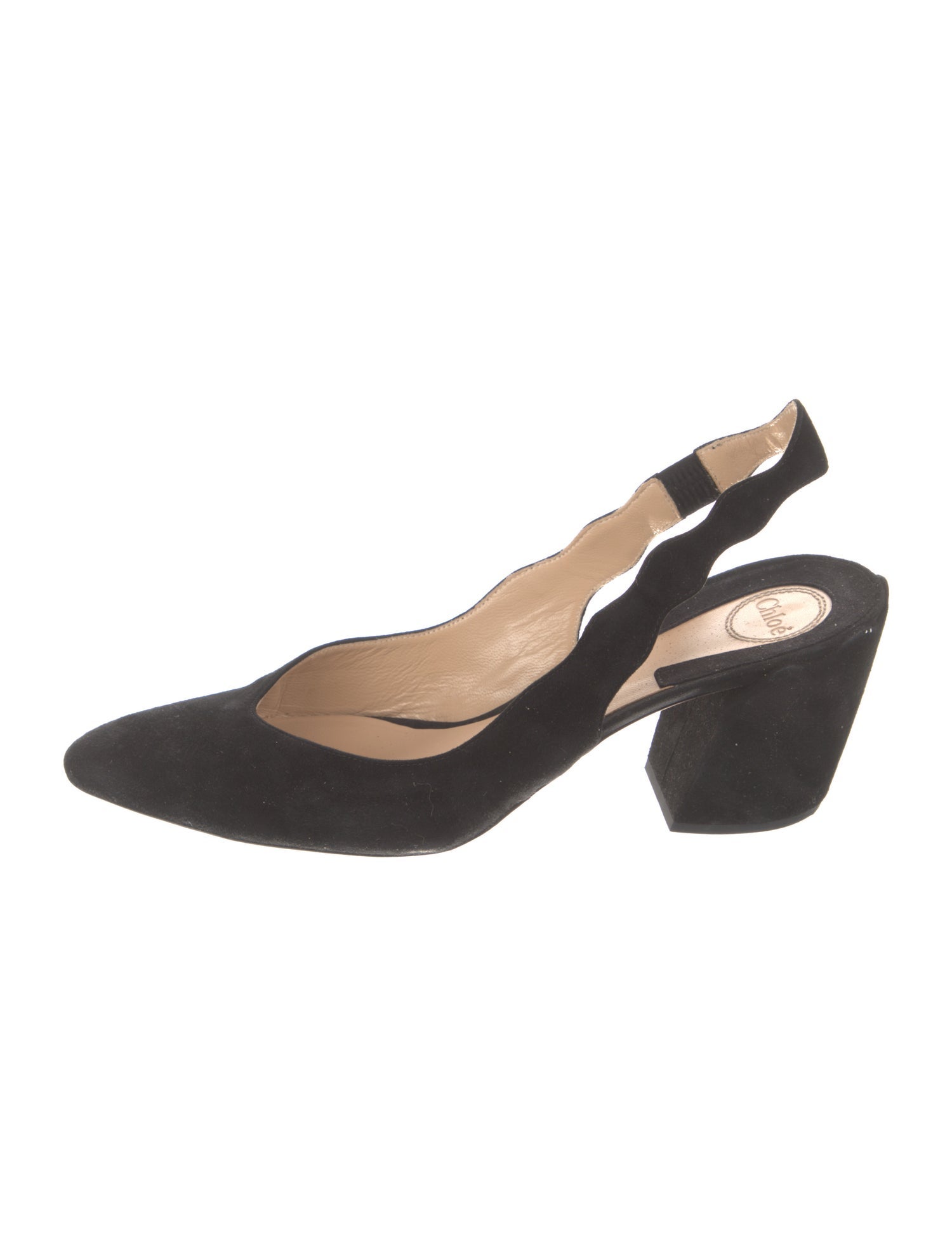 Chloé Suede Scalloped Accent Slingback Pumps - Black Pumps