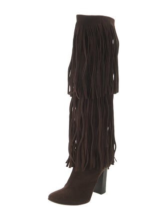 Chloé Suede Fringe Trim Accent Boots