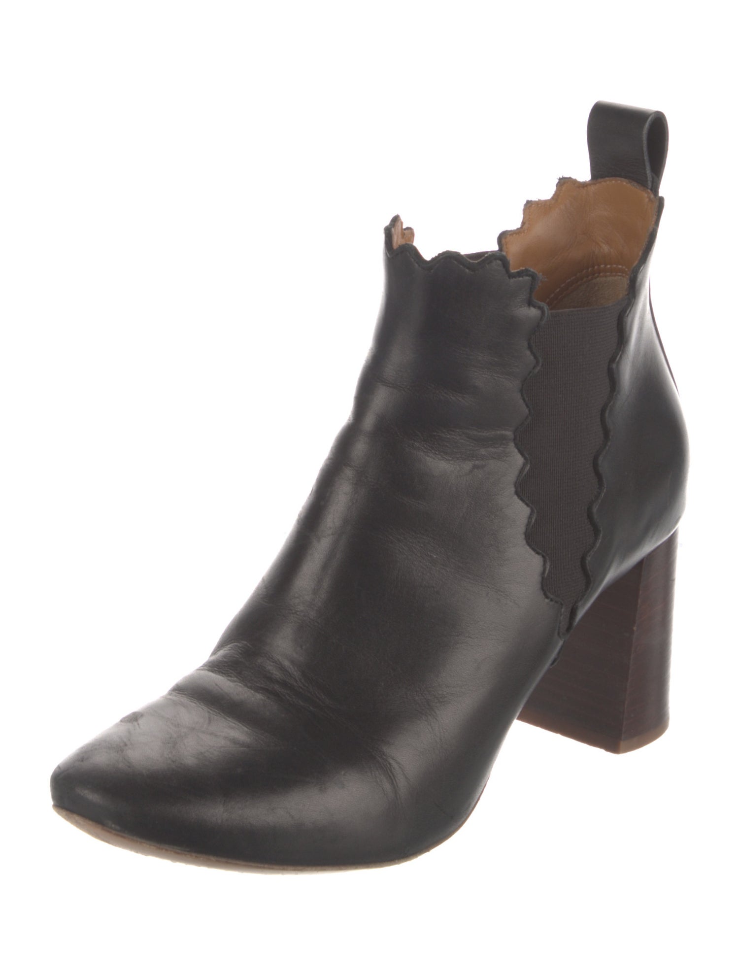 Chloé Leather Scalloped Accent Chelsea Boots