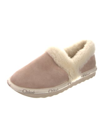 Chloé Suede Fur Trim Flats