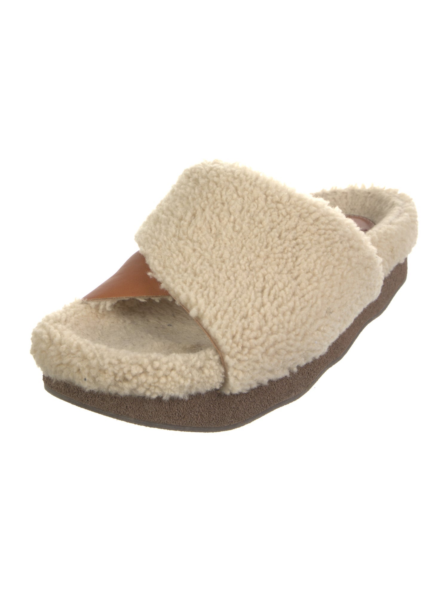 Chloé Shearling Leather Trim Embellishment Slides