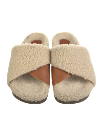 Chloé Shearling Leather Trim Embellishment Slides