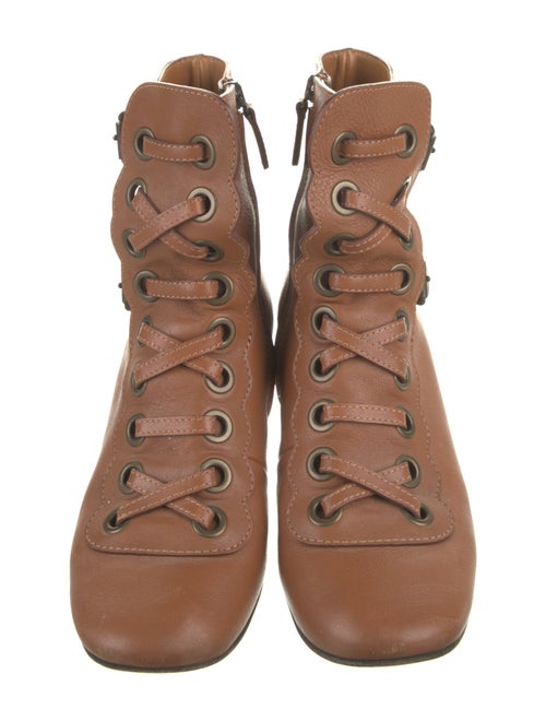 Chloé Leather Scalloped Accent Lace-Up Boots