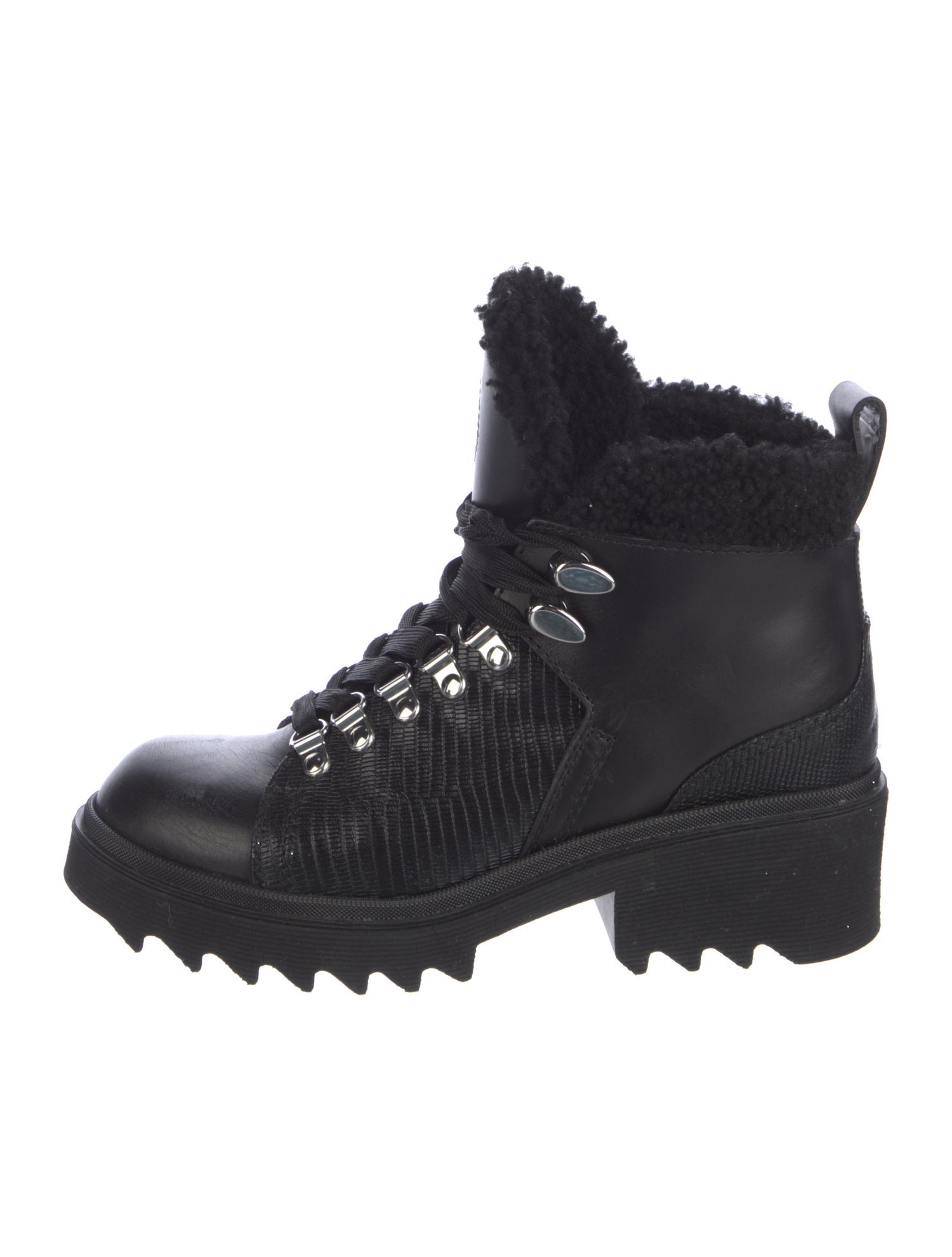 Chloé Leather Fur Trim Combat Boots